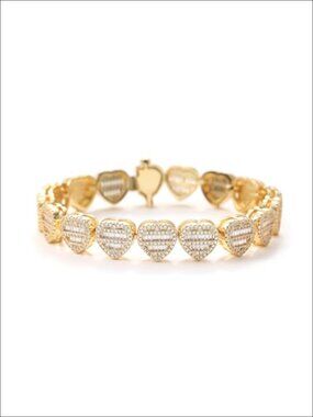 Iced Out 12mm Heart Baguette Diamond Bracelet Hip Hop 14K Gold Plated Chain